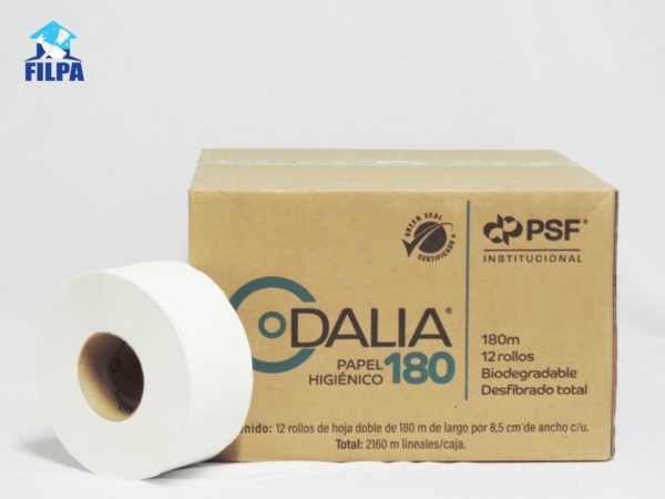 Papel higiénico DALIA 180, (Caja con 12 rollos) hoja doble.